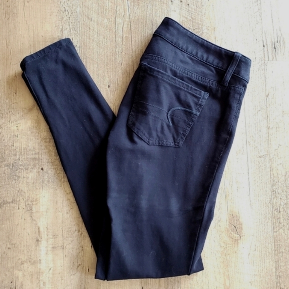 American Eagle Women's All Black Super Stretch Skinny Jeans Pants Jeggings